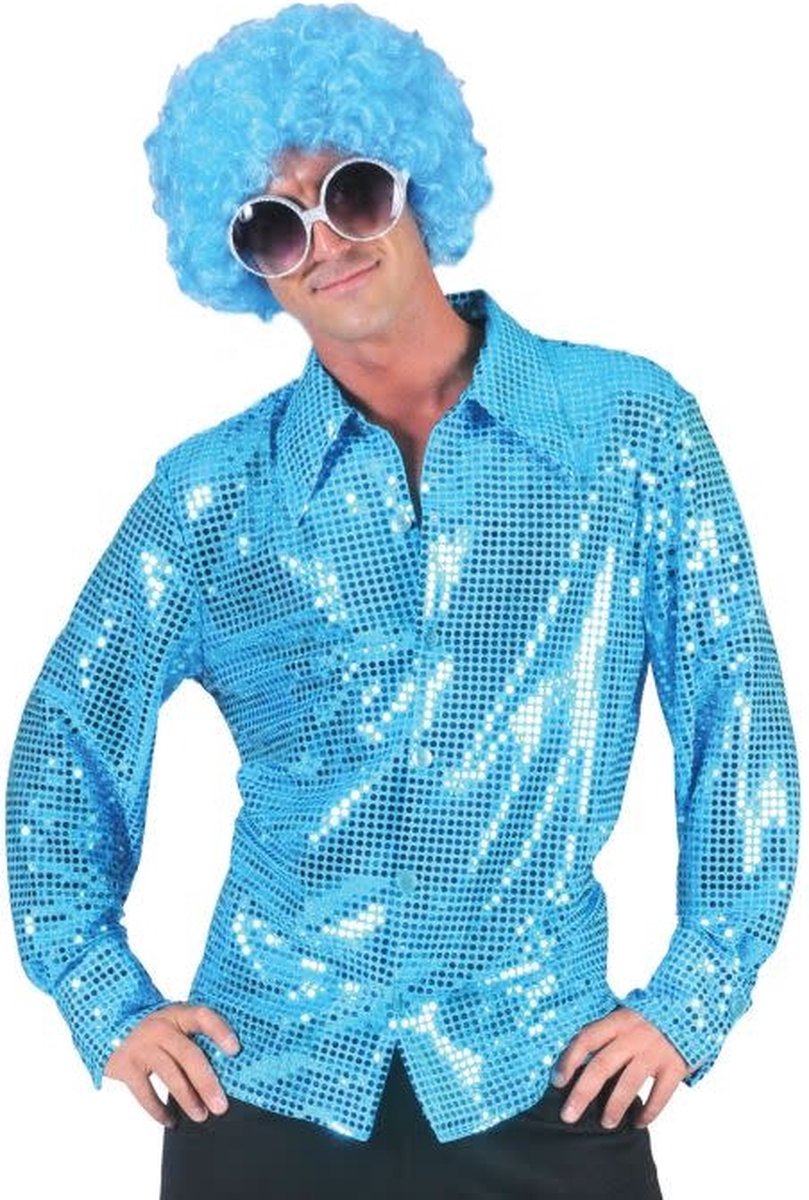 Disco blouse paillet aqua - Maatkeuze: Maat 56/58