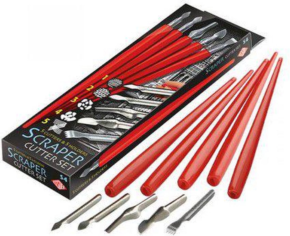   Scraperboard tools - messenset - voor hobbykarton - 5 schrapers en 5 handvatten