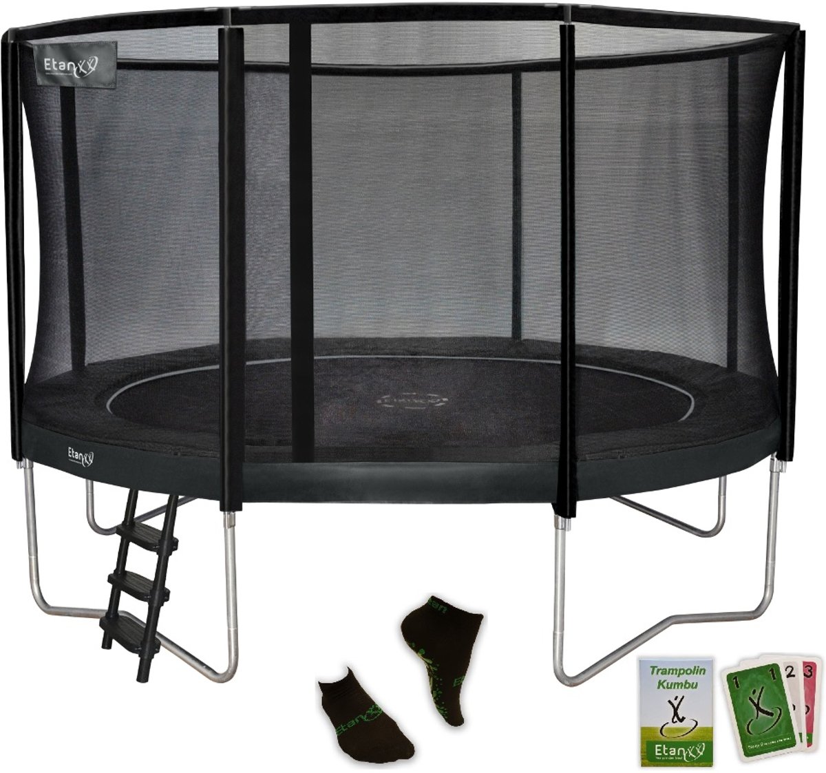 Etan Premium Gold Combi Trampoline set - Ø335 cm - inc. extra sterke Veiligheidsnet - UV-bestendige Randkussen - extra sterke Duitse PVC - Extreem veilig - Hoogste springcomfort -Made in Europe - Nieuwste model - Grijs - Rond