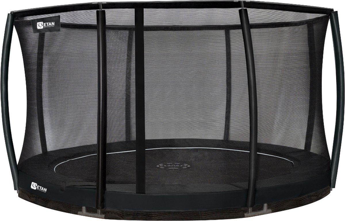 Etan Premium Inground Trampoline Combi Deluxe - ø 366 cm / 12ft - Zwart - Rond - Incl. Deluxe Veiligheidsnet - UV-bestendig Randkussen