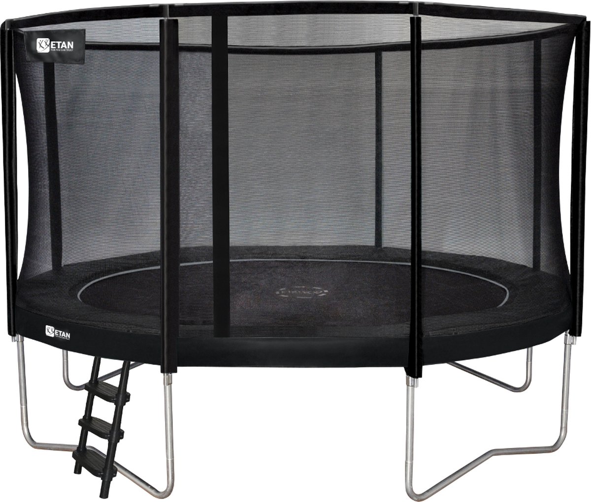 Etan Premium Trampoline Combi - ⌀ 366 cm / 12ft - Zwart - Rond - Incl. Veiligheidsnet & Ladder - UV-bestendig Randkussen