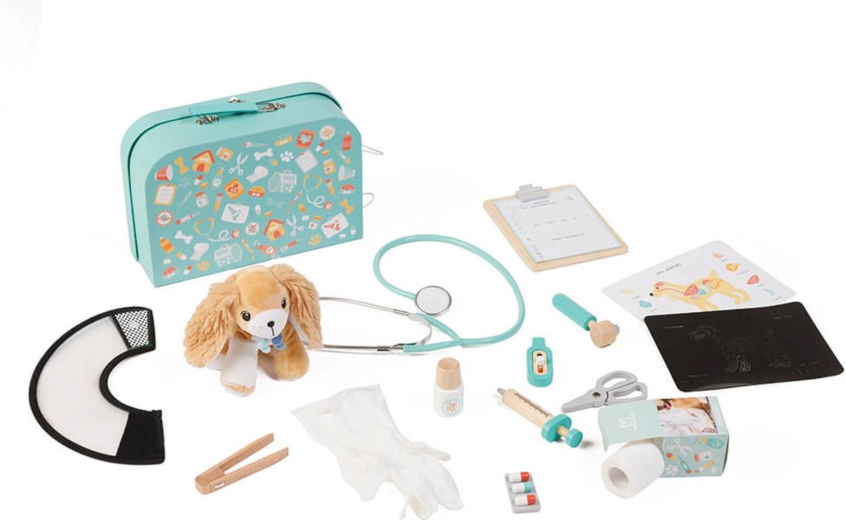   Dokterskoffer Dierenarts - Stijlvolle Koffer met Dokter Accessoires en Knuffel - 15 Delig