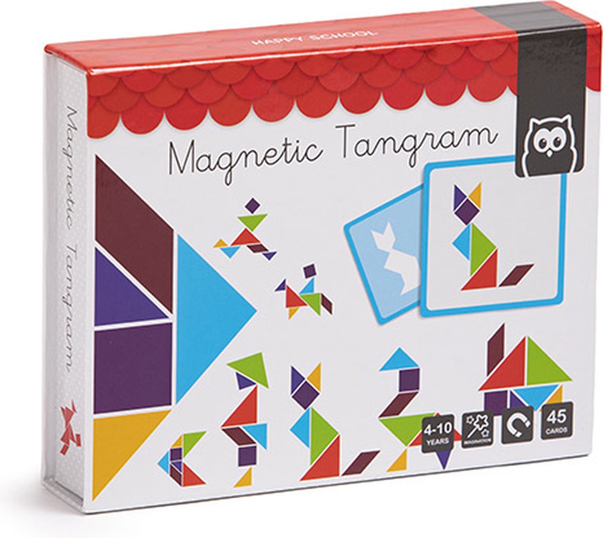 Eurekakids Magneet Tangram van Hout - Magnetische Puzzel met Geometrische Vormen - Met 45 Opgaves