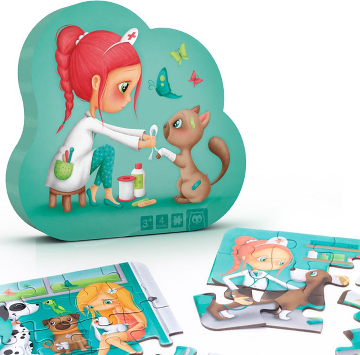 Eurekakids Puzzel 4 in 1 Dierenarts - Vier Kinderpuzzels in Mooie Doos