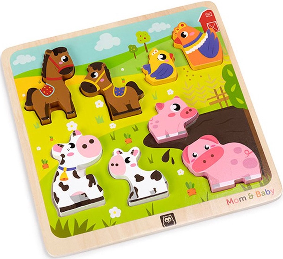 Eurekakids Puzzel Mom & Baby - Vormenpuzzel Hout - Met Dikke Stukken - 30 x 30 cm