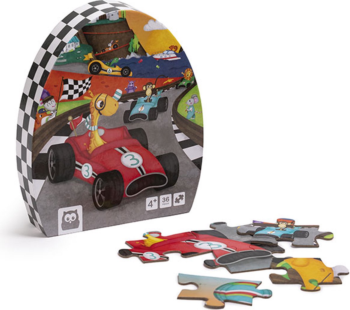 Eurekakids Puzzel Racewagens - 36 Stukjes - Kinderpuzzel met Autos en Dieren - 50 x 40 cm