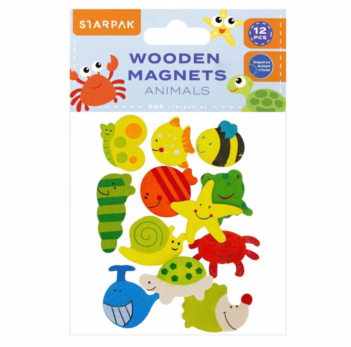 Houten Magneet Dieren 40mm, 12st.
