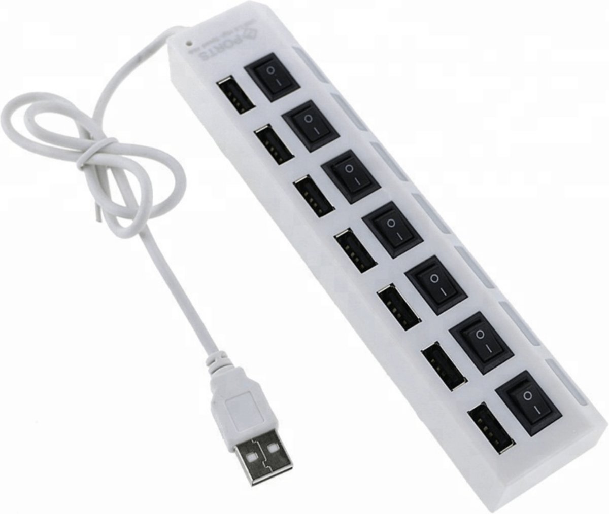 USB 2.0 Hub 7 poorten met aan/uit schakelaar en LED 480 Mbps (Wit)