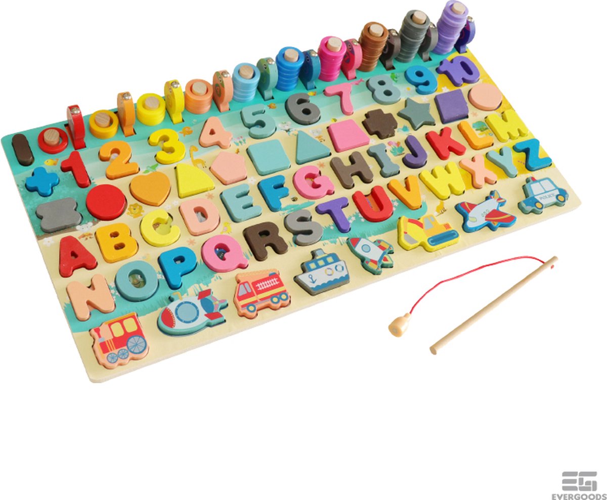 EverGoods Montessori Speelgoed - Visspel - Hengelspel - Montessori - Houten Speelgoed - Educatief Speelgoed -  Sensorisch Speelgoed - Magnetisch Speelgoed - Houten Puzzel