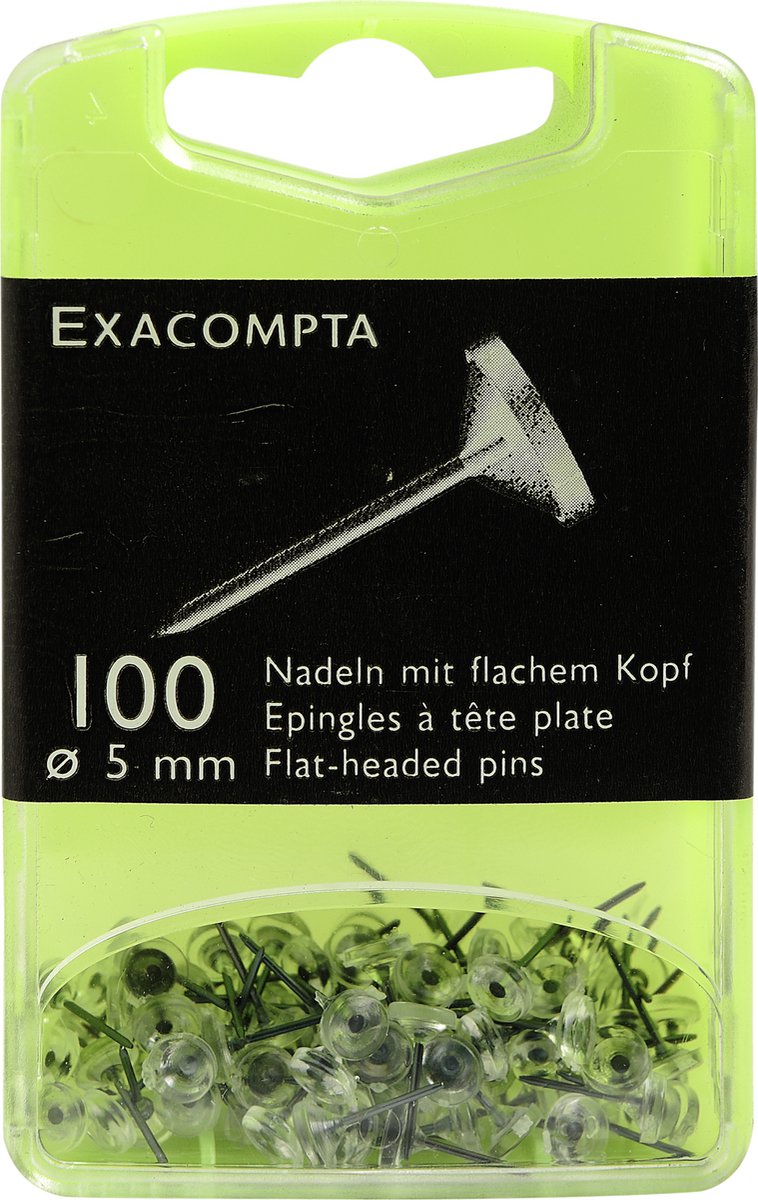   Doos met 100 prikbordspelden met platte kop effen - punthoogte 8mm - 5mm diameter - Transparant - 14512E