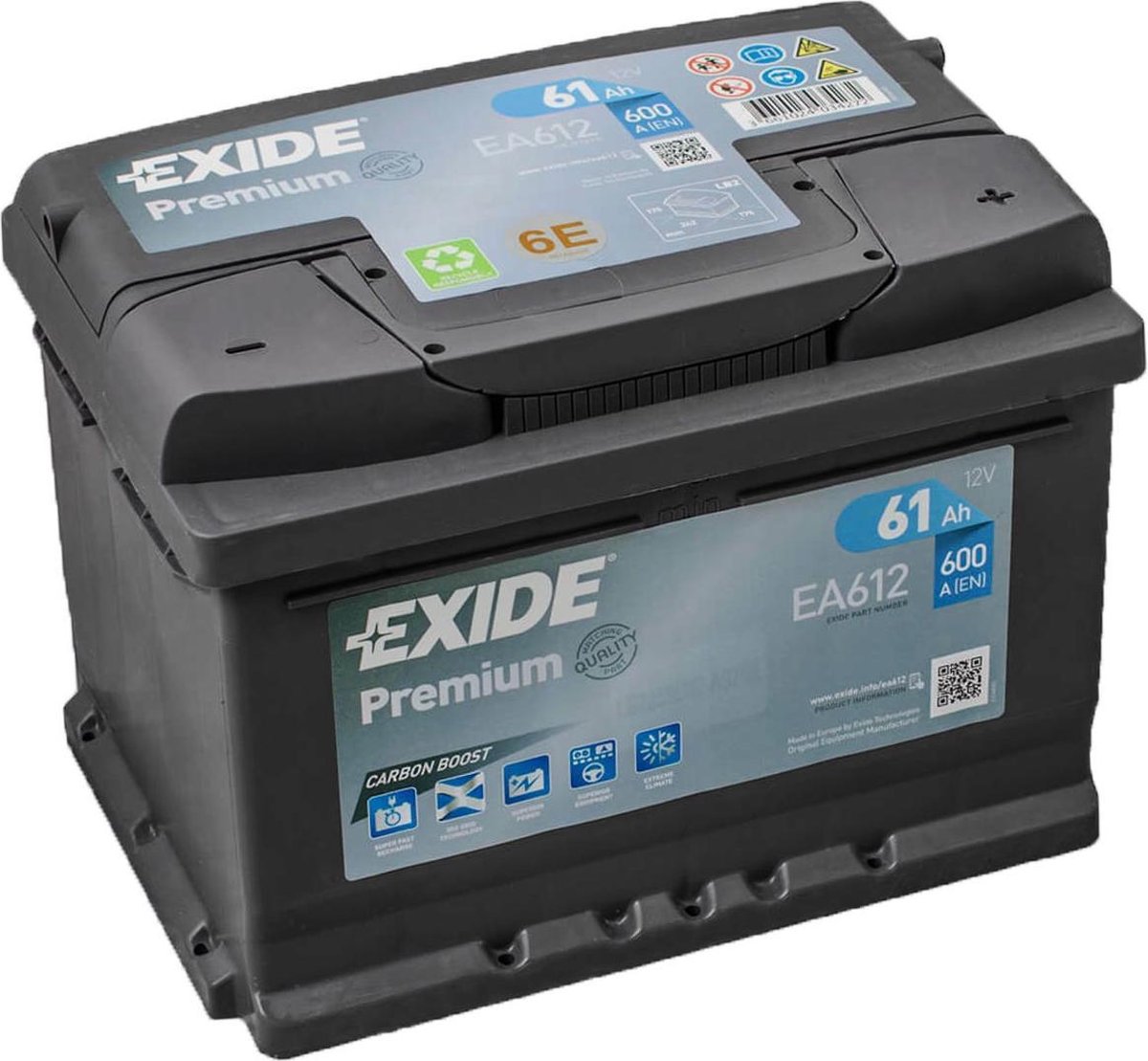 EXIDE EA612 Premium Carbon Boost 12V 61 Ah 600A Autobatterij 3661024034272