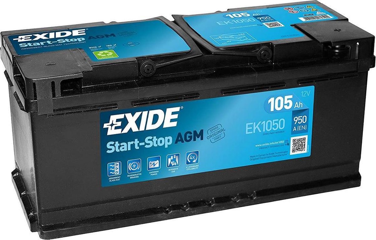 EXIDE EK1050 Start-Stop AGM 12V 105 Ah 950A Autobatterij 3661024036504