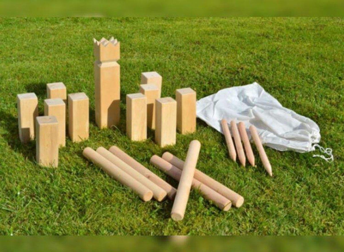 Kubb spel, kubben, houten spel, buitenspel, camping, campingspellen