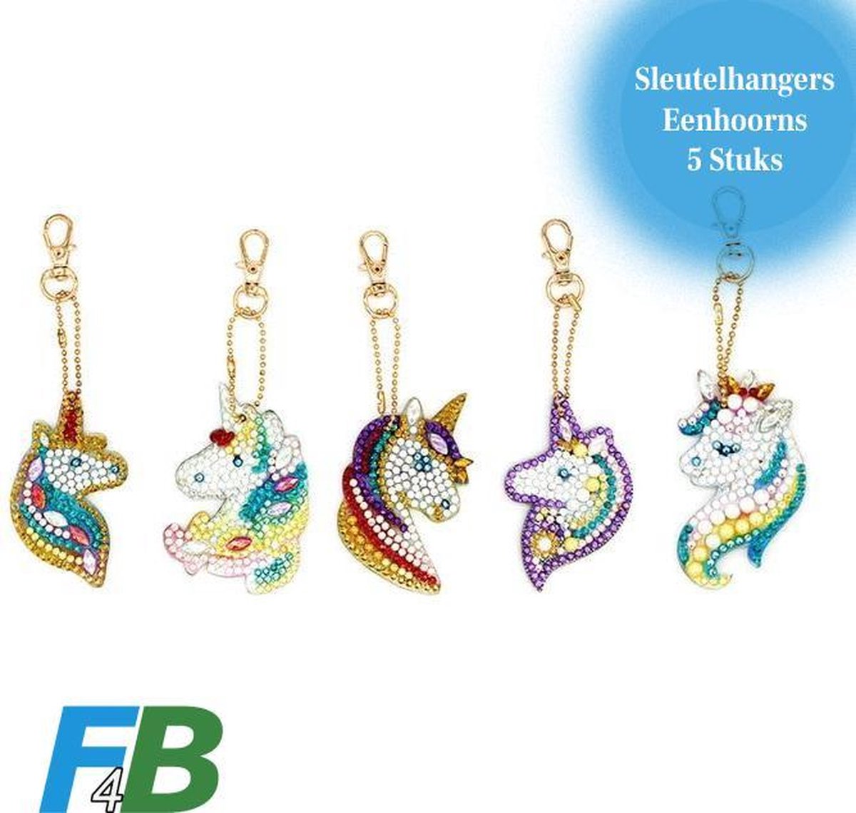 F4B Diamond Painting Dubbelzijdige Sleutelhanger Set Eenhoorns - 5 Stuks - Unicorns - Pakket Volwassenen - Accessoires - Pakket Volledig