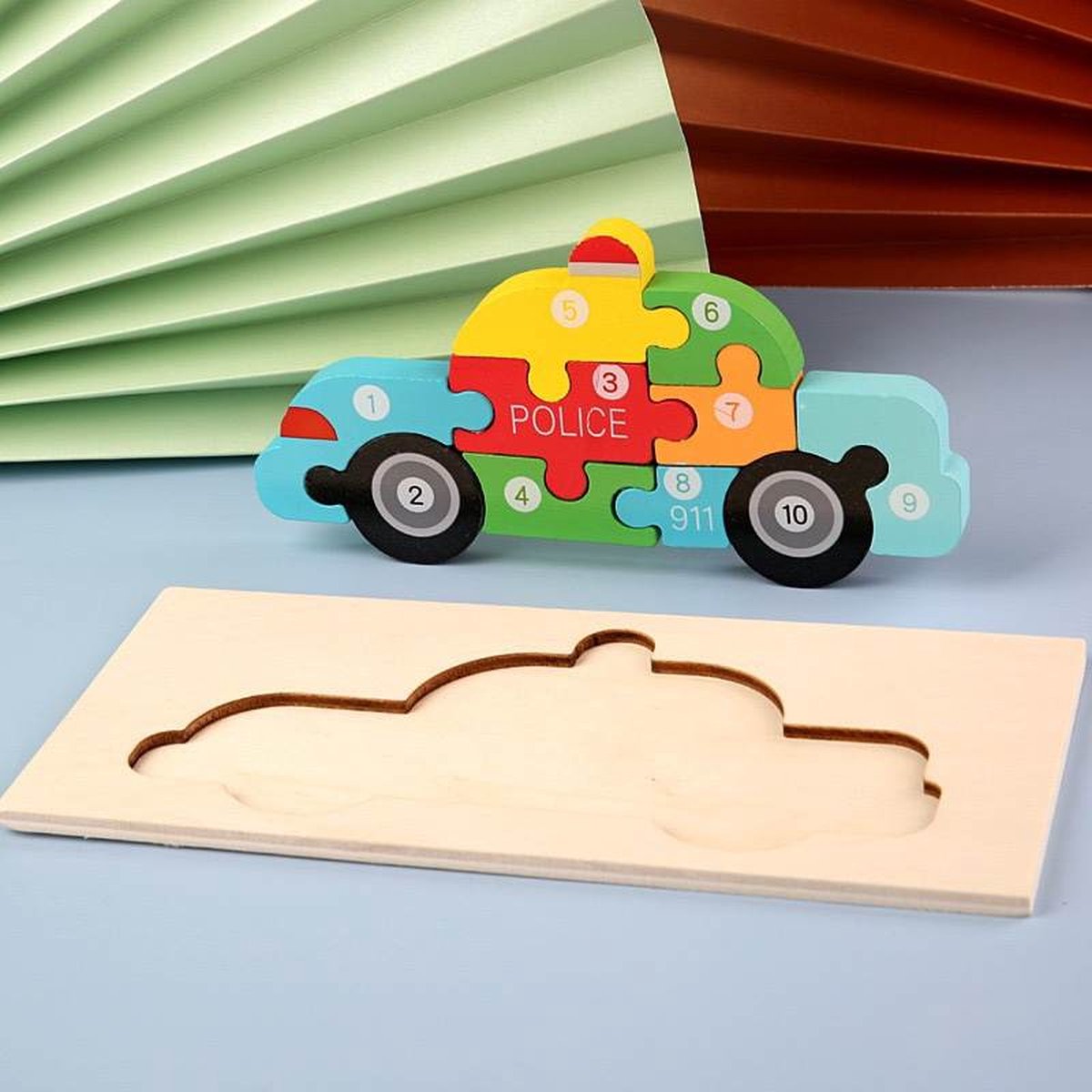 Femur Houten Kinderpuzzel – Politieauto - Dieren Puzzel – 3D Puzzel – Goed voor de Ontwikkeling – Montessori Speelgoed – Kinderspeelgoed