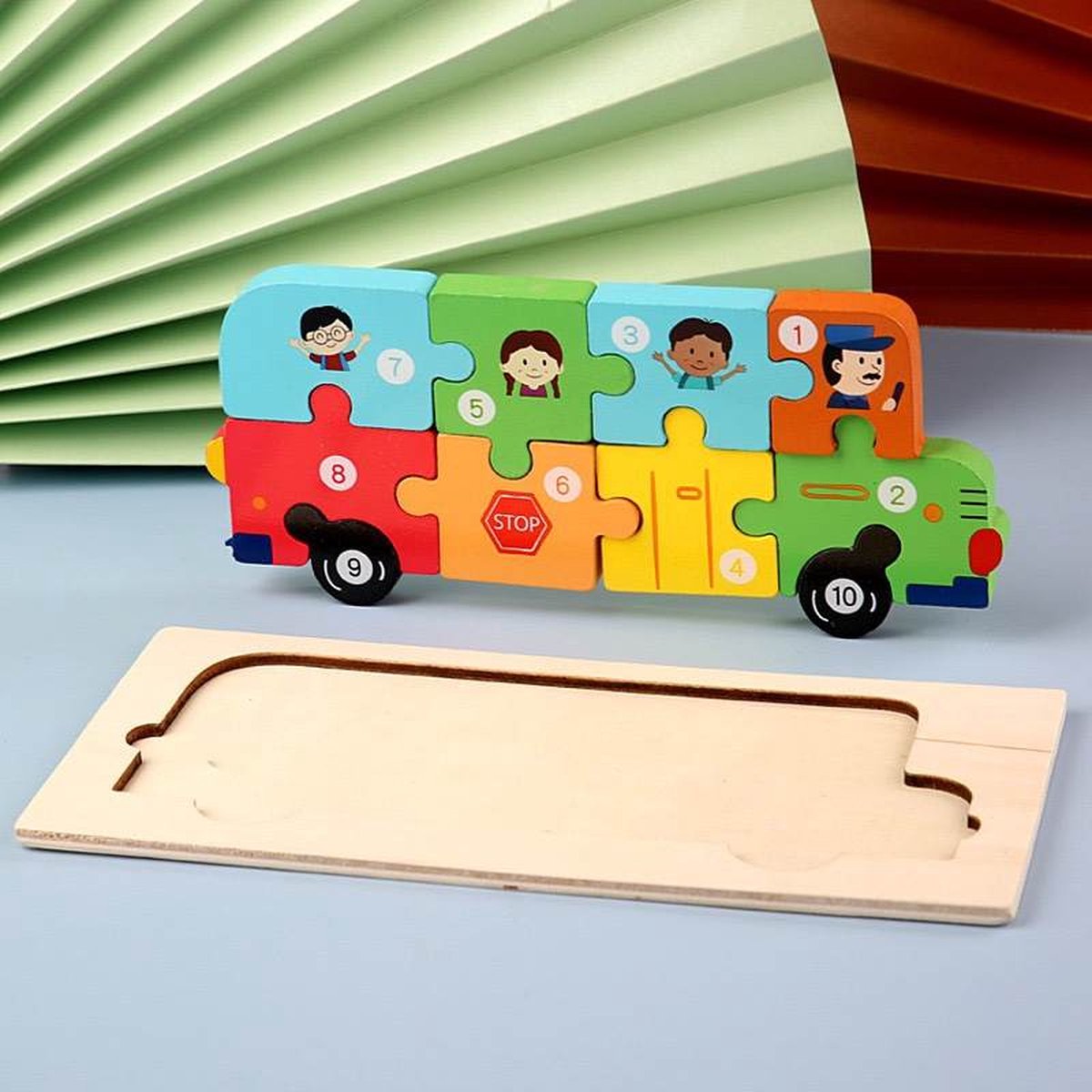 Femur Houten Kinderpuzzel – Schoolbus - Dieren Puzzel – 3D Puzzel – Goed voor de Ontwikkeling – Montessori Speelgoed – Kinderspeelgoed