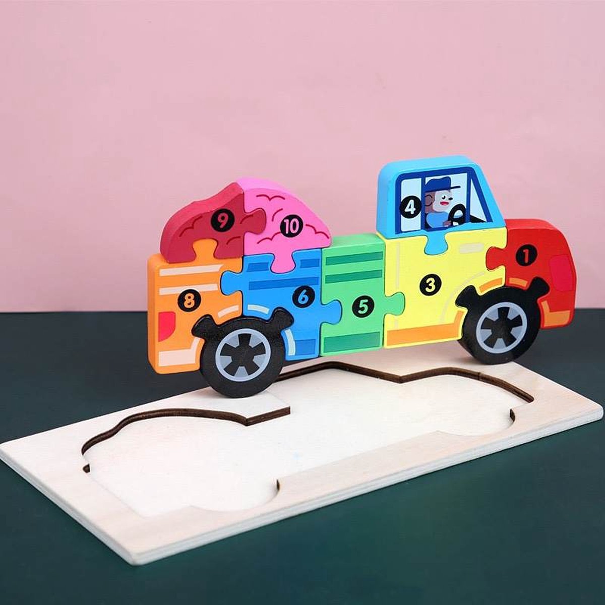 Femur Houten Kinderpuzzel – Truck -  Dieren Puzzel – 3D Puzzel – Goed voor de Ontwikkeling – Montessori Speelgoed – Kinderspeelgoed