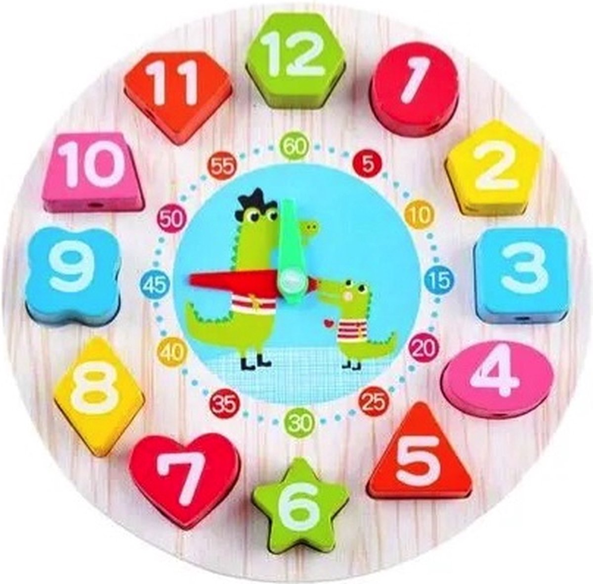 Femur Oefenklok - Kinderpuzzel - Houten Puzzel - Kinderpuzzels 3 jaar - Puzzel 3 jaar - Houten Speelgoed - Houten Blokken - Klokkijken leren - Wekker Kinderen - Kroko Loko