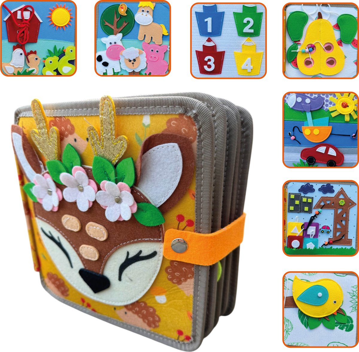 Femur – Hert – Speelboek – Vilten – Bos - Montessori – Sensomotorisch - Busy Board - Vilt