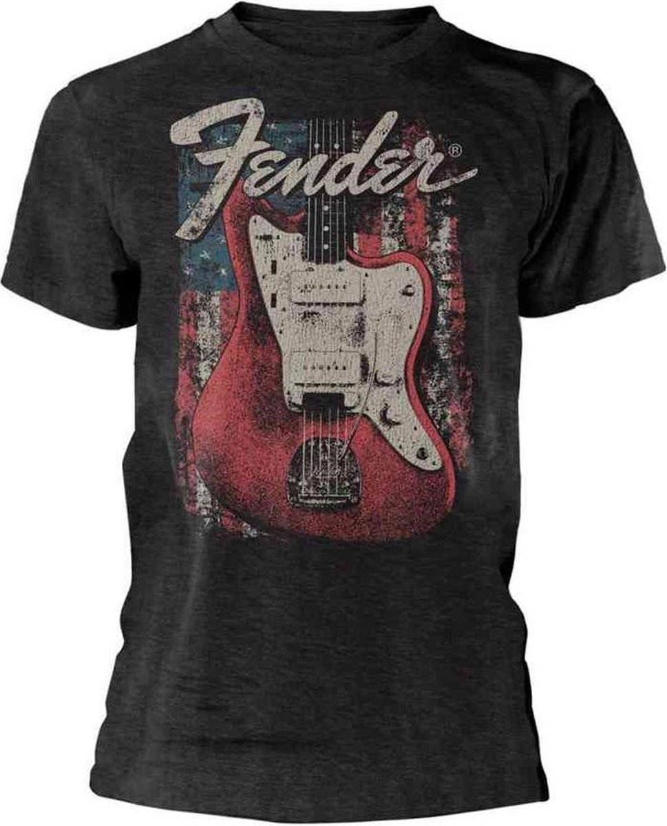 Fender Heren Tshirt -S- Distressed Guitar Jazzmaster Grijs