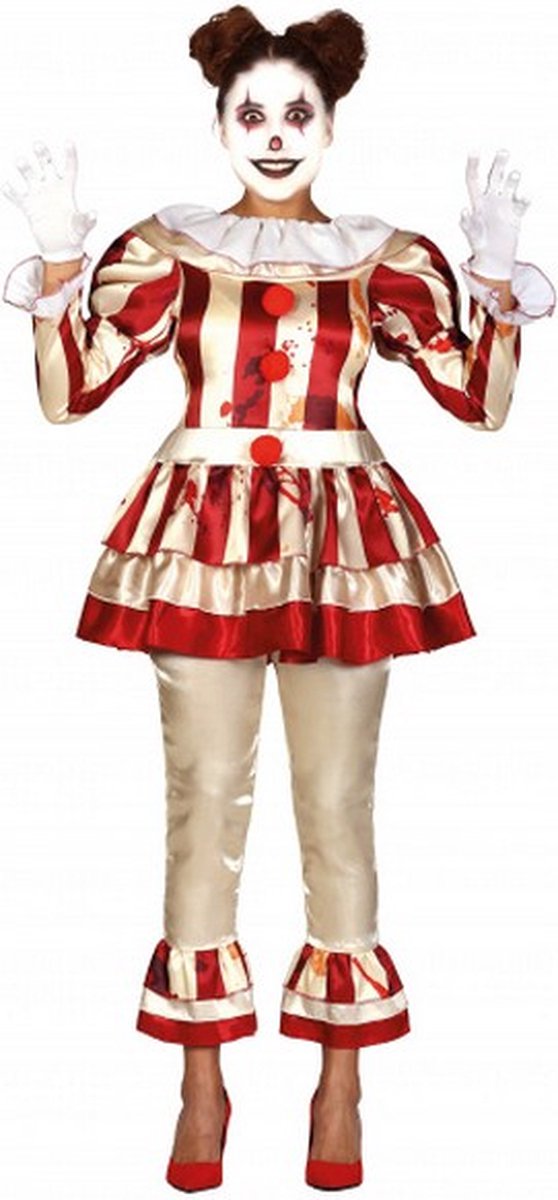 verkleedpak Killerclown polyester wit/rood mt S