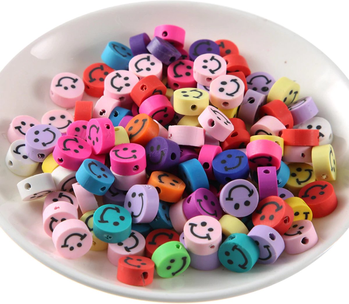 FISKA - 100 stuks Kralen Smiley - 1 cm - Figuurkralen - Kleikralen - Klei Kralen Smiley - Fimo Kralen - Kralen Emoji