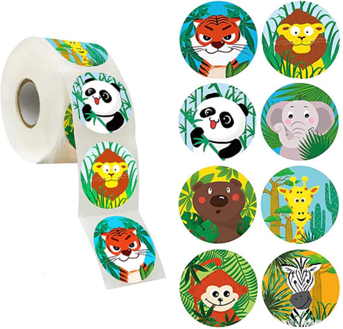 FISKA - 500 Stickers Dieren Safari Op Een Rol - 2,5cm - Stickers Dieren Jungle - Label Dieren - Beloningsstickers - Stickers Kinderen