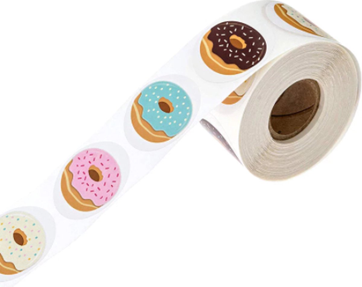 FISKA - 500 Stickers Donut Op Een Rol - 2,5cm - Stickers Donut - Label Donut - Stickers Kinderen - Sluitsticker - Sluitzegel