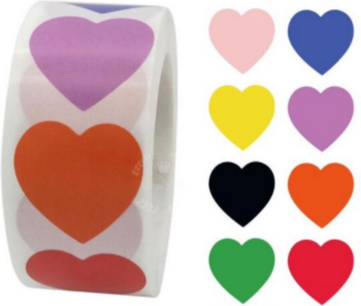 FISKA - 500 Stickers Mix Kleur Hart Op Een Rol - 2,5 cm - Stickers Hart - Label Hart - Stickers Hartjes - Sluitsticker Hart - Sluitzegel