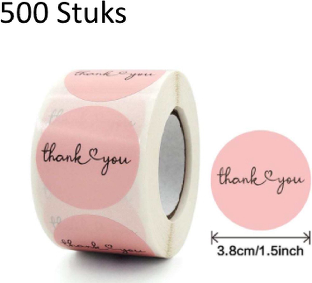 FISKA - 500 Stickers Thank You Op Een Rol - 3,8cm - Stickers Thank you - Label Thank you - Bedankt Stickers - Beloningsstickers