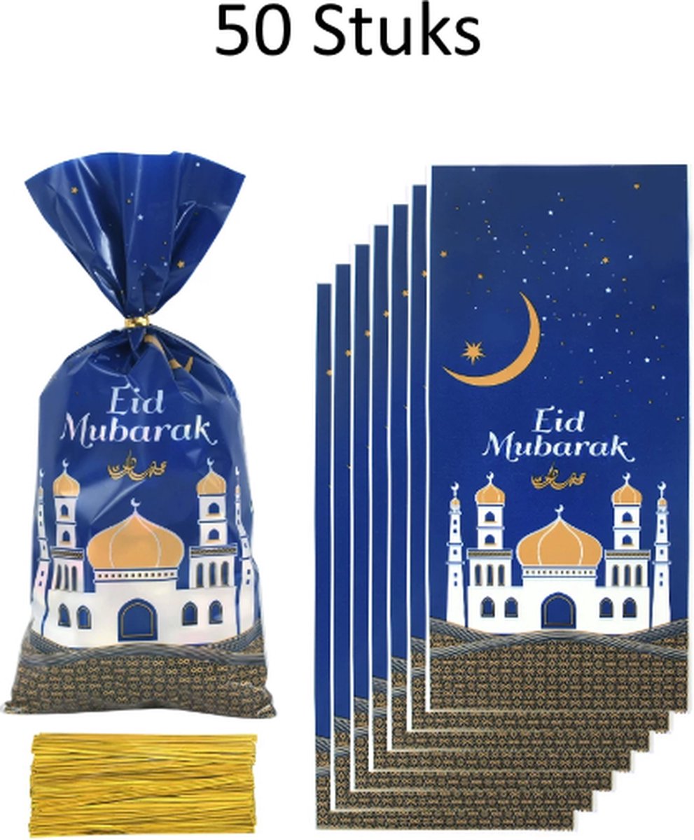 FISKA - 50x Zakjes Ramadan Met Sluitstrips - Uitdeelzakjes - Trakteerzakjes - Uitdeelzakjes Ramadan - Ramadan Decoratie - Ramadan Decoratie - Snoepzakjes - Uitdeelzakjes Suikerfeest - Ramadan Mubarak - Eid Mubarak