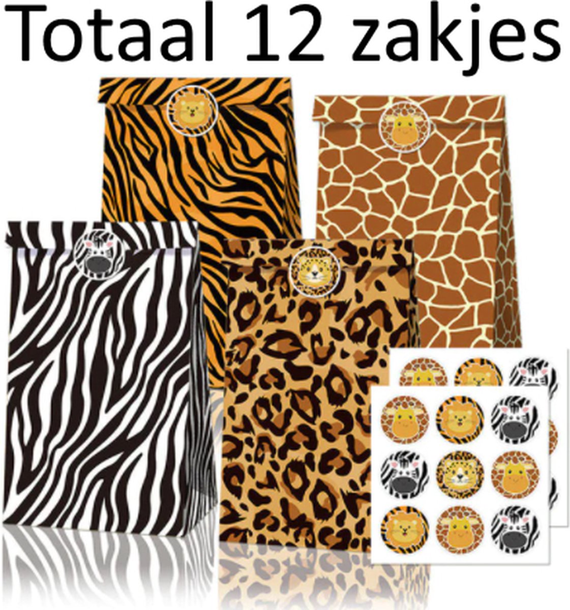 FISKA 12x Uitdeelzakjes Safari - Uitdeelzakjes Dieren - Feestzakjes - Cadeauzakjes - Themafeest - Kinderfeestje - Kinderverjaardag - Uitdeelcadeaus - Uitdeelzakjes Safari - Jungle