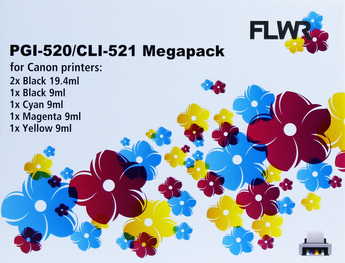 FLWR - InktInktcartridge / CLI-521 6-pack Zwart en Kleur - Geschikt voor Canon