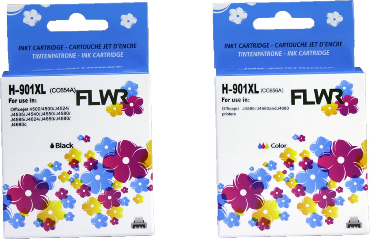 FLWR - Inktcartridge / 901XL multiPack / Zwart en Kleur - geschikt voor HP