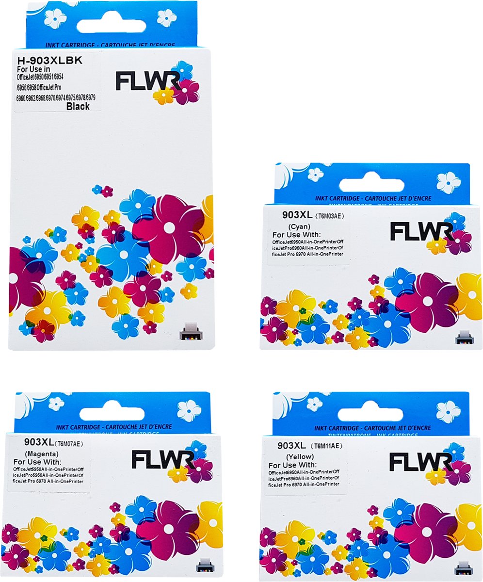 FLWR - Inktcartridge / 903XL 4-pack Zwart en Kleur - Geschikt voor HP