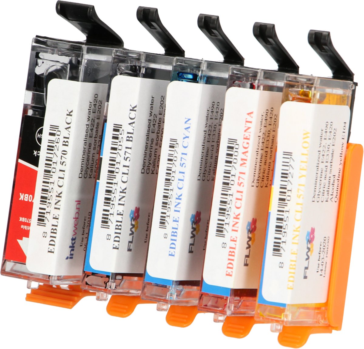 FLWR - Inktcartridge / CLI-571 Combipack Eetbaar Zwart & kleur - Geschikt voor Canon