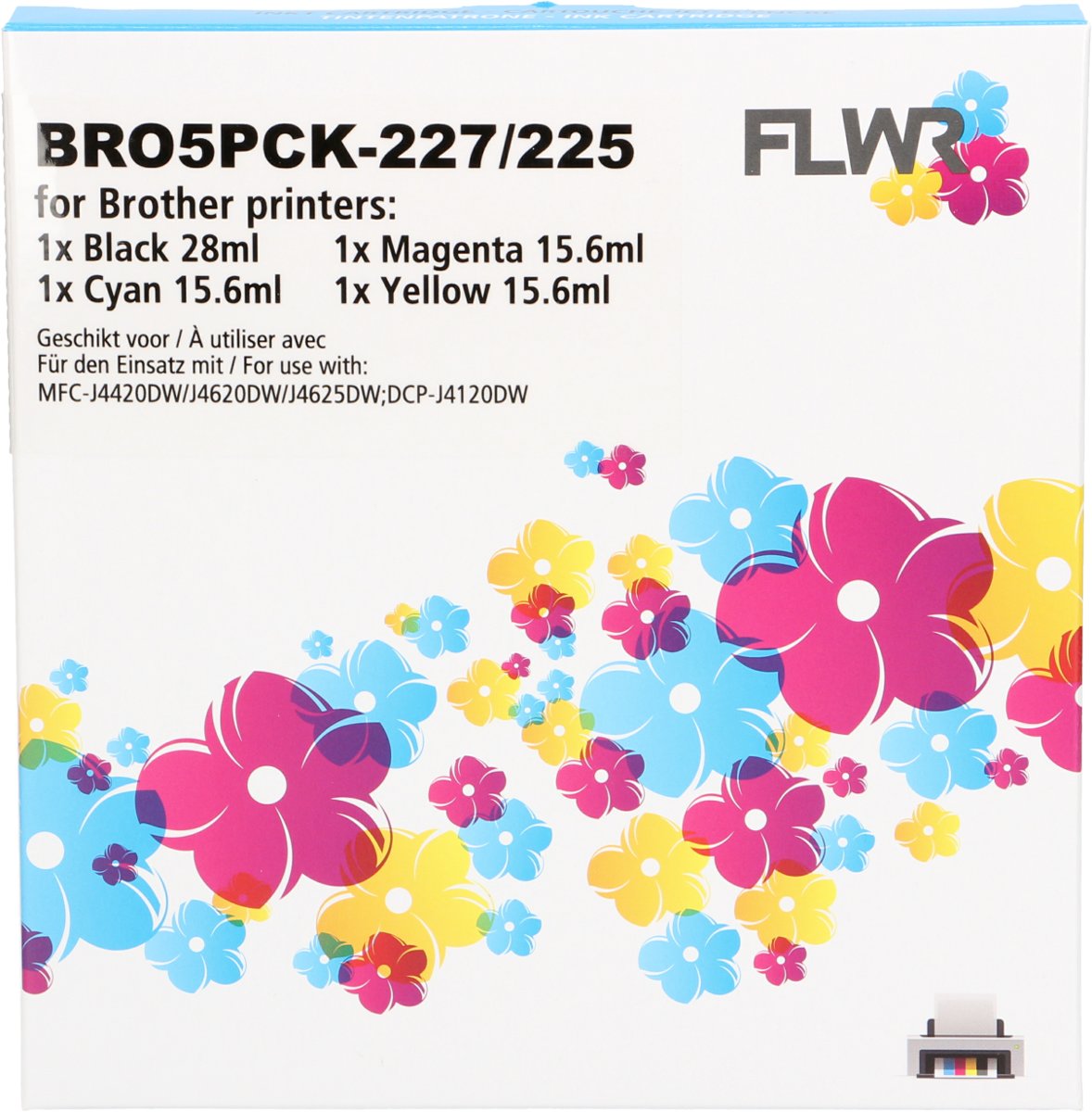 FLWR - Inktcartridge / LC-227 / LC-225 4-pack  Zwart en Kleur - Geschikt voor Brother