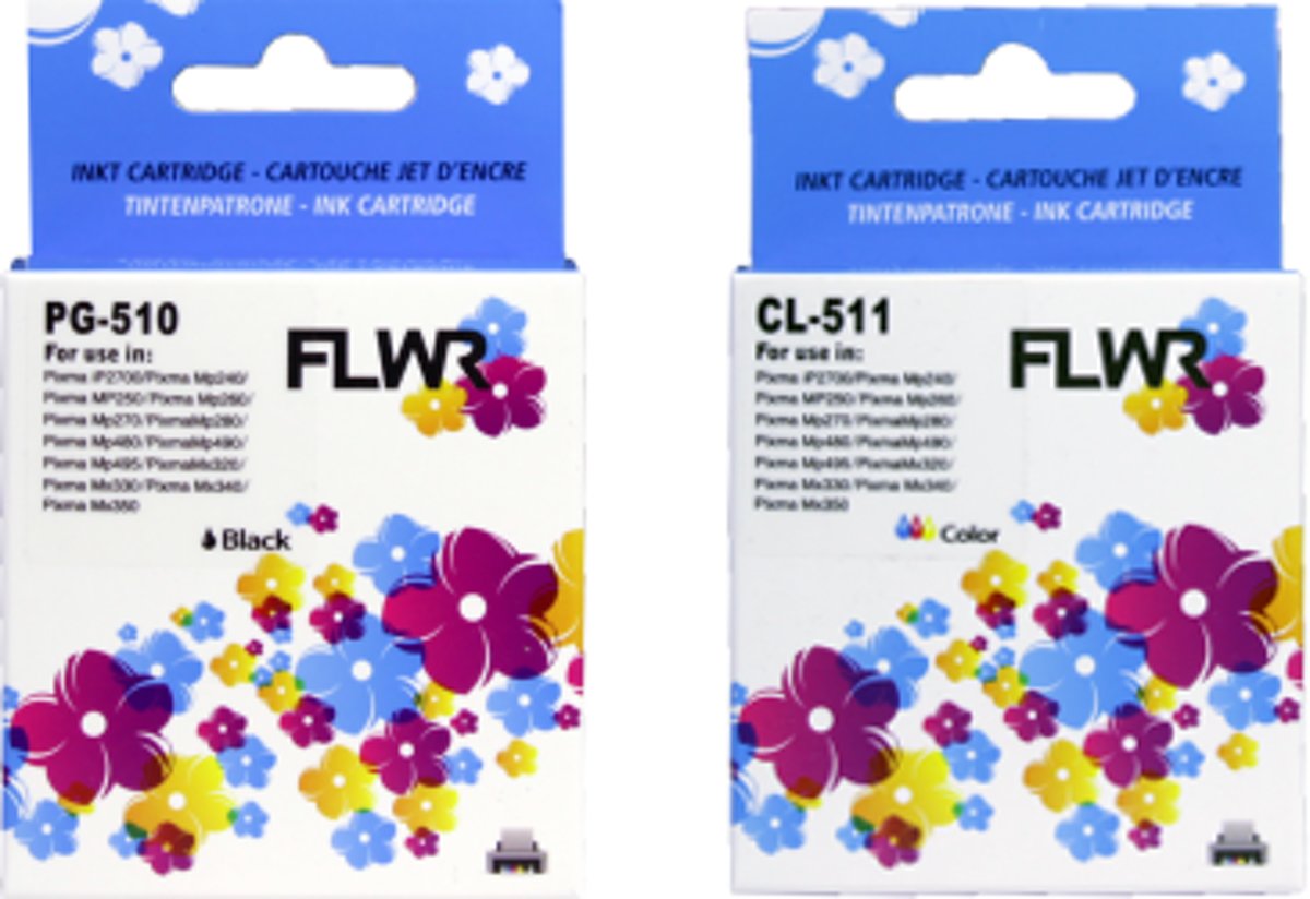 FLWR - Inktcartridge / PG-510 / CL-511 2-pack Zwart en Kleur - Geschikt voor Canon