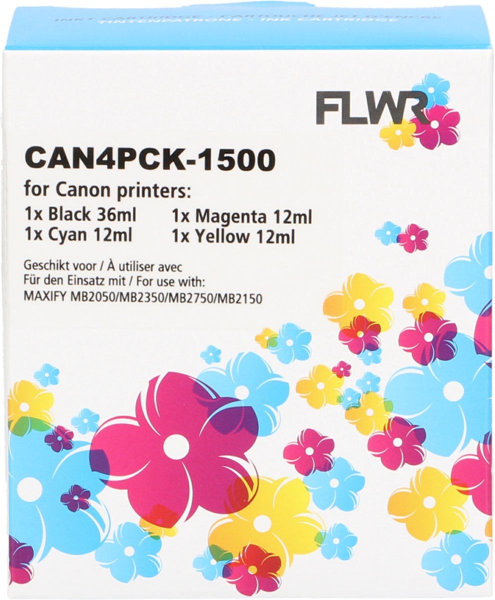 FLWR - Inktcartridge / PGI-1500XL 4-Pack / Zwart en Kleur - Geschikt voor Canon