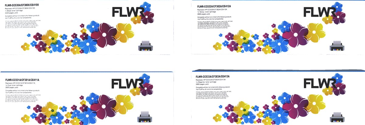 FLWR - Toner / 305A 4-pack Zwart en Kleur - Geschikt voor HP