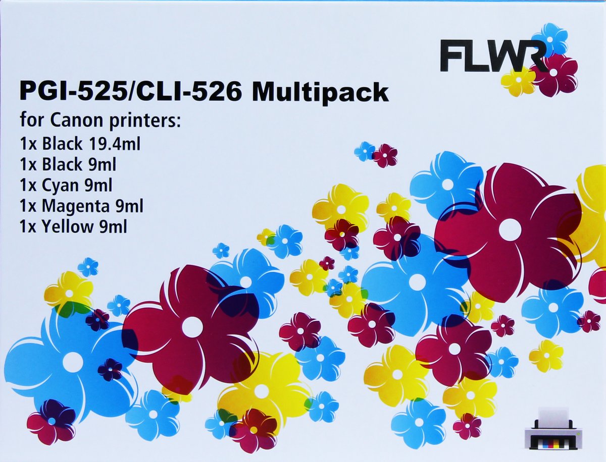 FLWR CLI-526 inktcartridges - 5-pack zwart en kleur (compatible) - Geschikt voor Canon