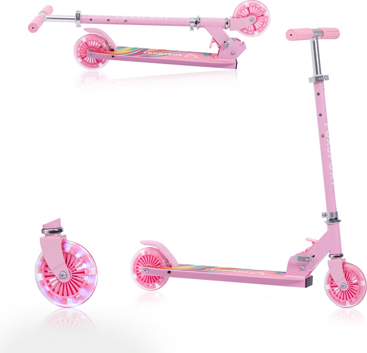 FOXSPORT Kinderstep - Kick Step - lichtgevende wielen - Voor Jongens en Meisjes - Vanaf 3-12 Jaar - Step - Kinderstepjes - Draagkracht tot 50 kg - Aluminium - Roze