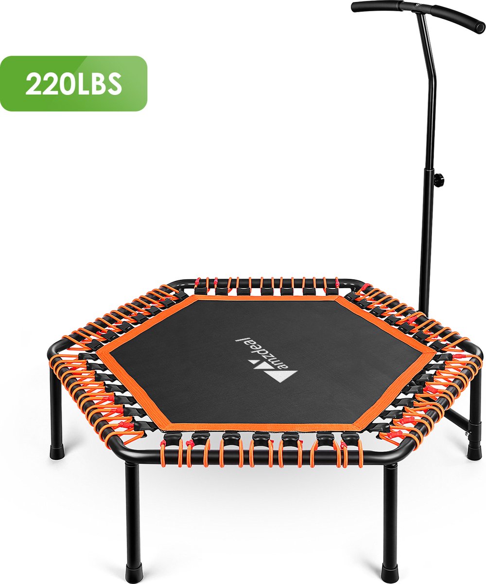 FOXSPORT Trampoline - Jump - Fitness - volwassene of kindertrampoline - fitness trampoline met handvat - Mini trampoline - Kleine Trampoline - Sport Trampoline - Inclusief handgrip - Fitnesstrampolines - Vereist Montage - 125 cm