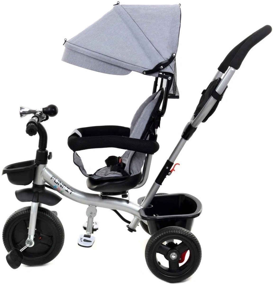   Fiets met Duwstang en Zonnekap - Grijs-Zilver - Kunststof en Metaal - Voor Jongens en Meisjes