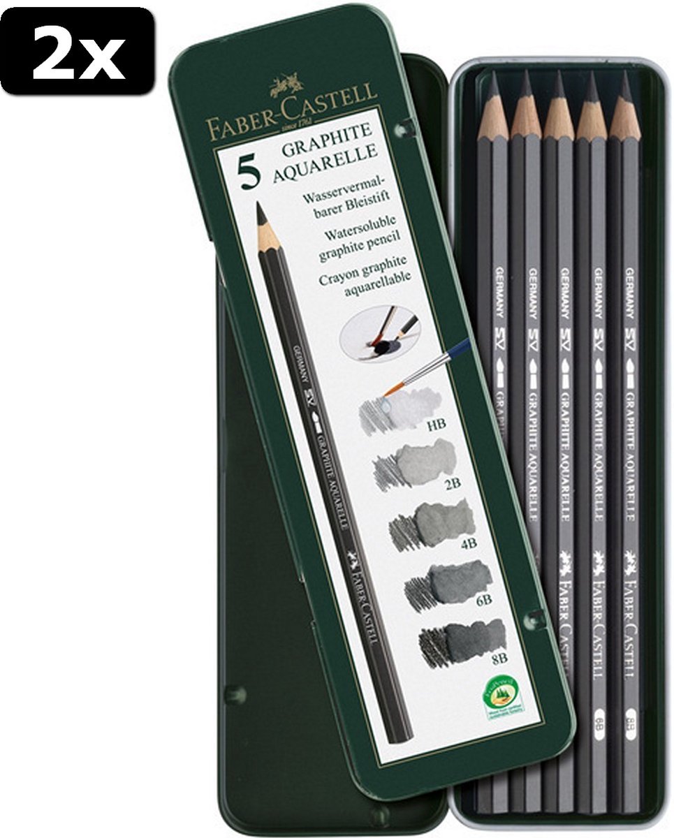 2x Faber Castell FC-117805 Aquarelpotlood Faber-Castell Graphite Etui A 5 Stuks