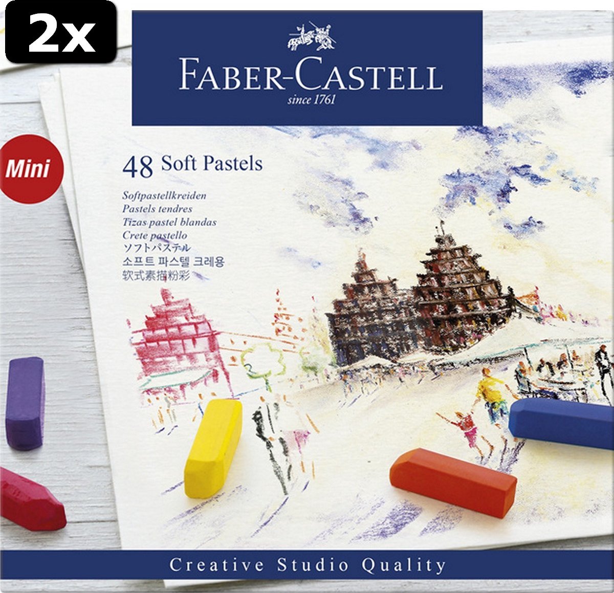 2x Faber Castell FC-128248 Pastelkrijt Halve Lengte Etui à 48 Stuks