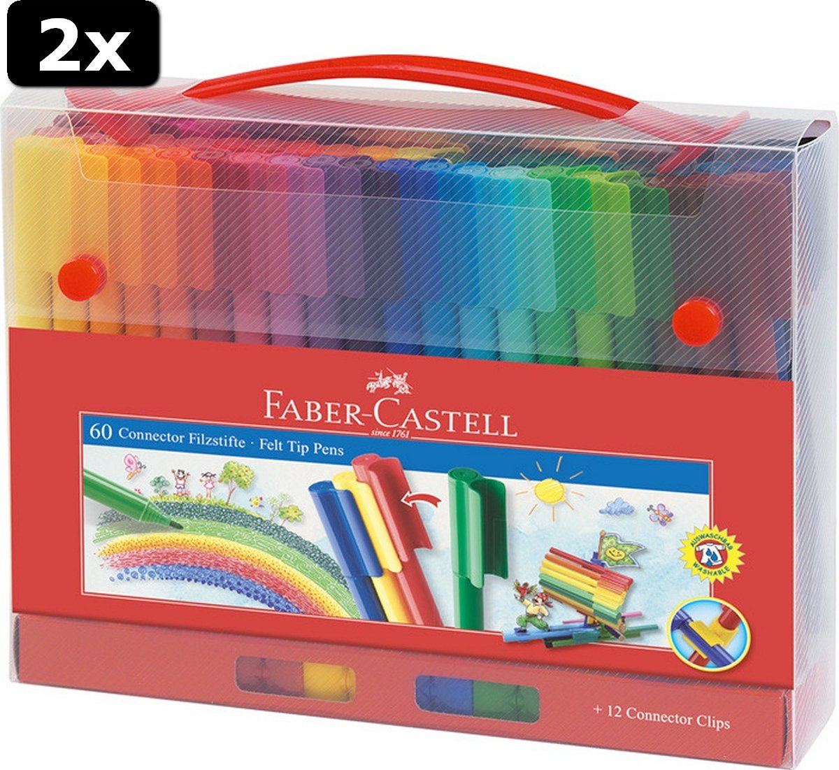 2x Faber Castell FC-155560 Viltstiften Faber-Castell Connector Koffer 60 Stuks