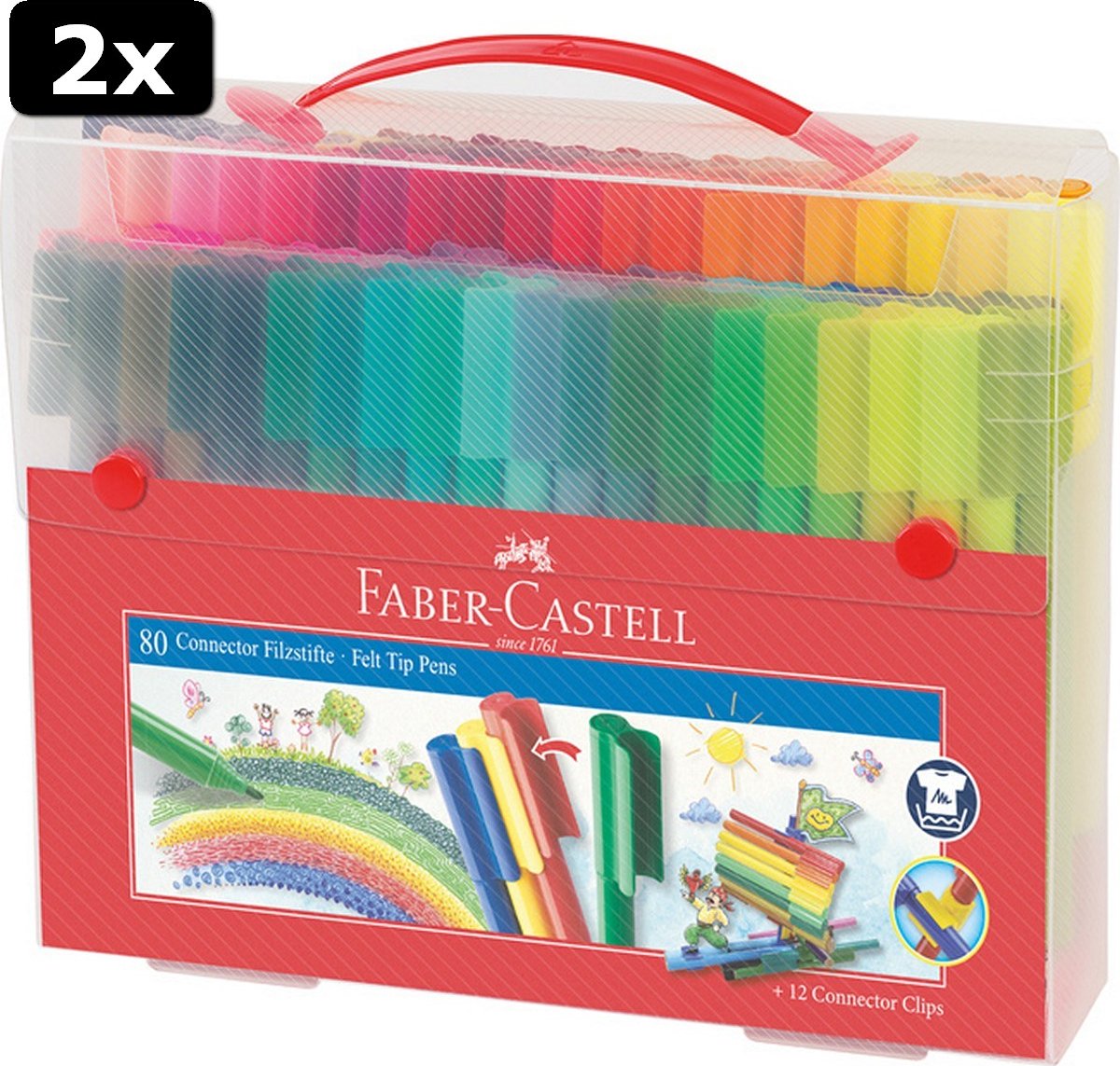 2x Faber Castell FC-155579 Uitwasbare Connector Stiften Koffer 80 Stuks