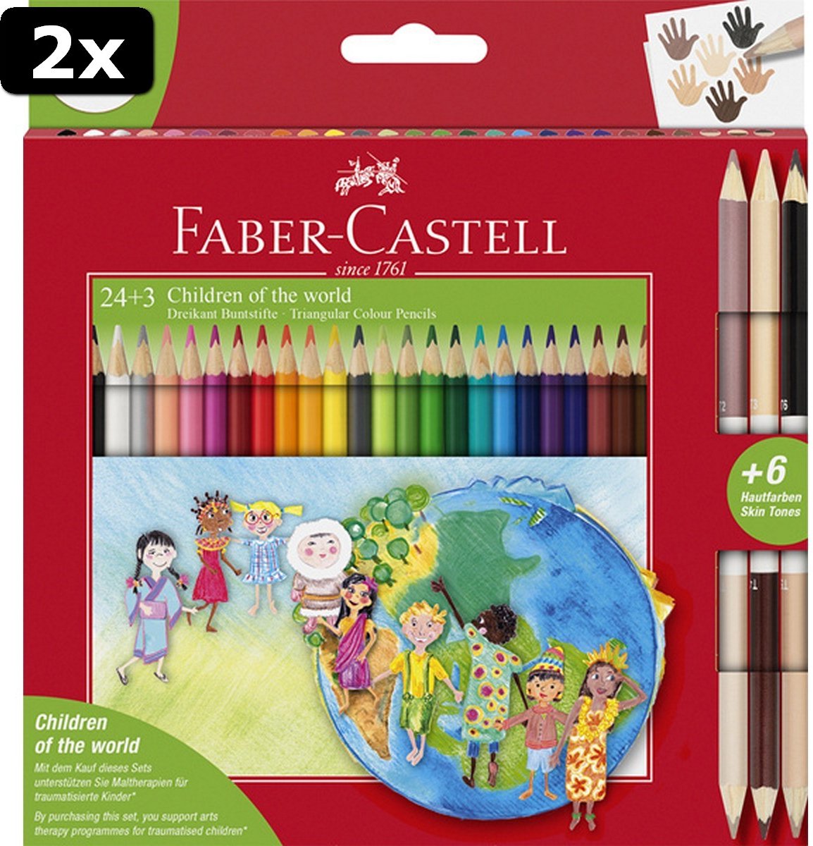 2x Faber Castell FC-201745 Kleurpotloden Driekant Children Of The World In Etui á 24+3 Stuks