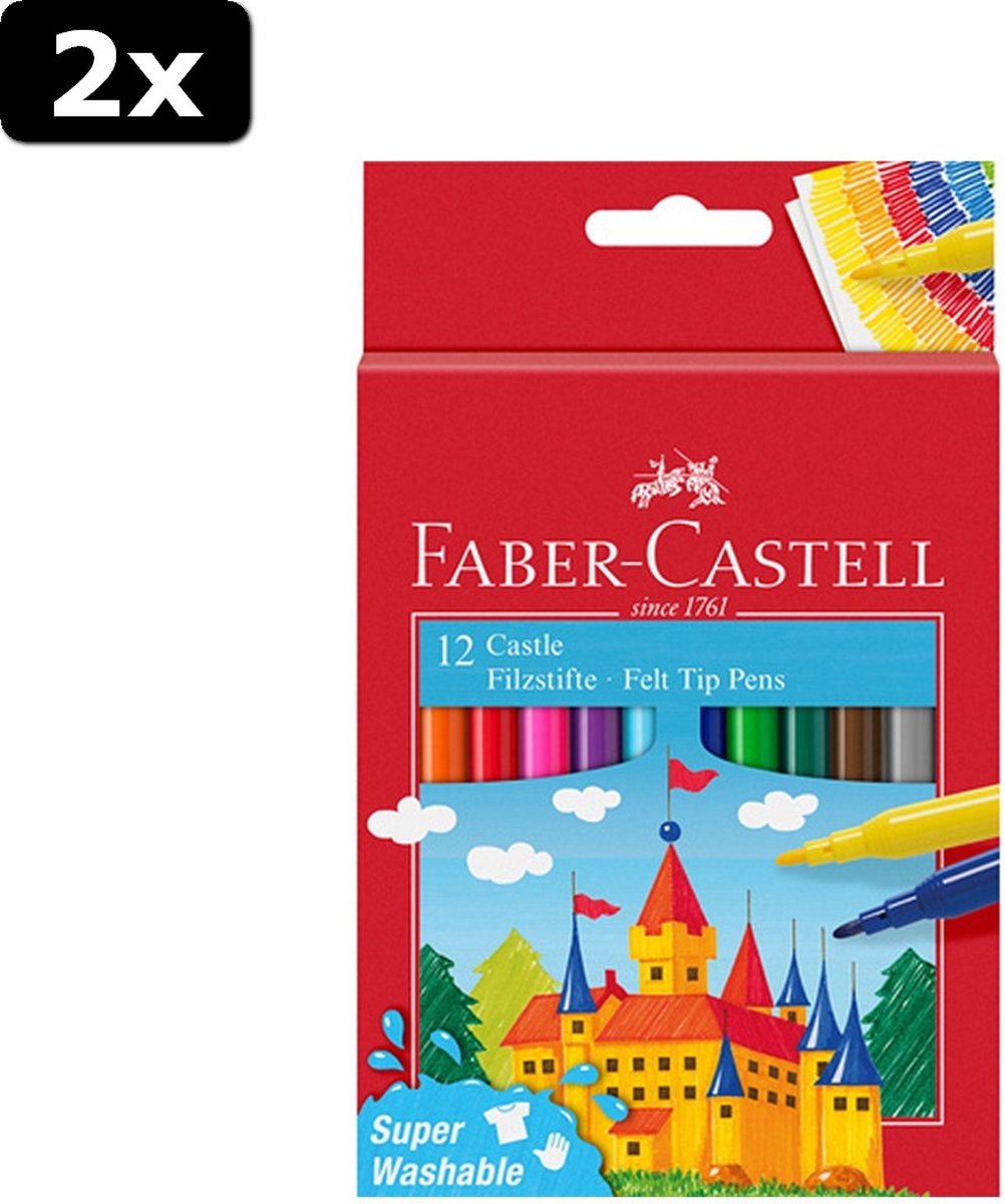 2x Faber Castell FC-554201 Viltstift 12 Stuks Uitwasbaar Karton Etui